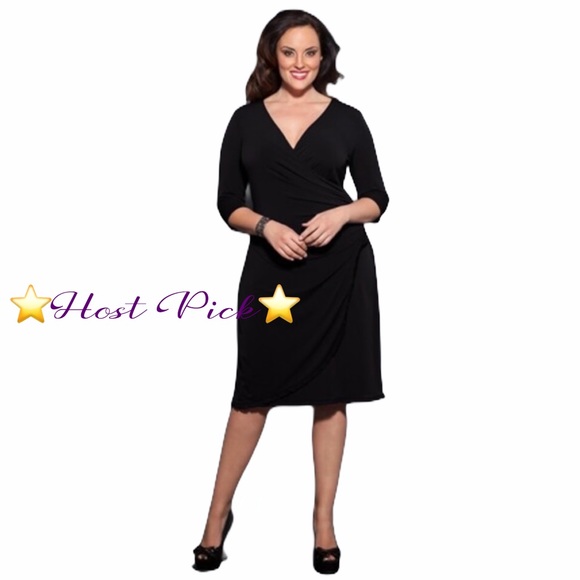 Kiyonna Dresses & Skirts - Kiyonna Slimming Black Faux Wrap Tory Dress
